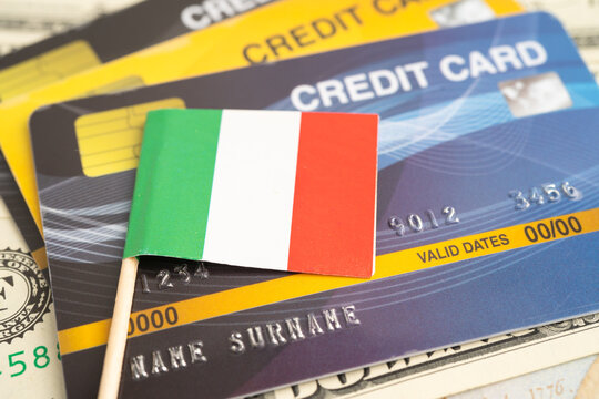 Italy flag on credit card, finance economy trading shopping online business.