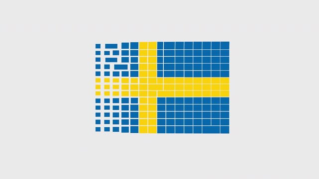 Sweden Flag Animation, Waving Swedish Flag in Cute Pixel Art Hybrid Mosaic Block Style, 2D Vector Motion Graphic On Transparent Alpha Channel, National Day Video Asset, 4K 60fps