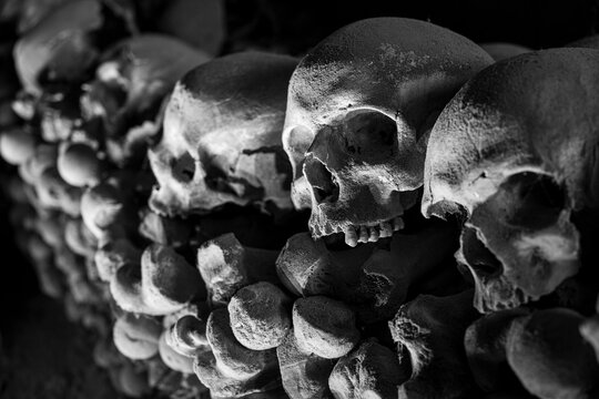 17th-19th CENTURIES OSSUARY IN NAPLES. Carved yellow tuff hill of the Materdei district. It holds the reamins of an estimated 50,000 to 240,000 poorest people died from epidemic.