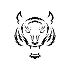 Angry tiger face tribal silhouette vector logo aggressive wild cat head tattoo illustration mascot emblem © Awugraphico