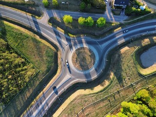 Aerial View of Decorative Roundabouts with Traffic in Rural Landscape © PolandLandscapes