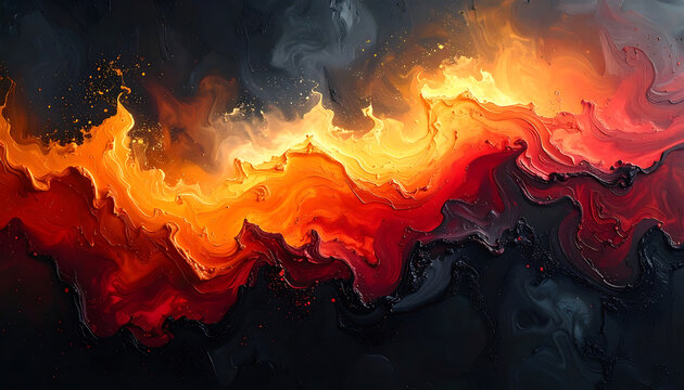 Fiery abstract fluid background with flowing orange and red marble texture, energetic lava effect, swirling smoke, dynamic patterns for modern design