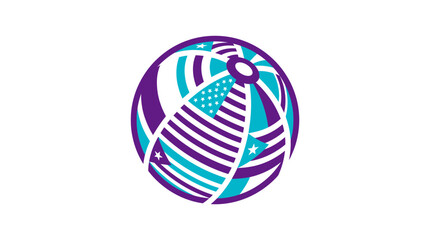 Obraz premium Abstract Globe Sphere with US Flag Stripes and Stars, Purple and Teal Swirls