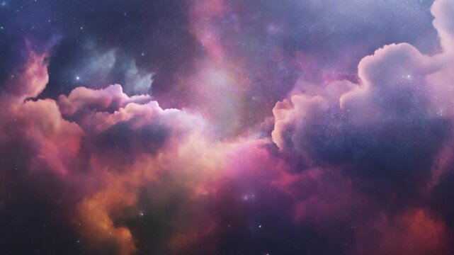 Dreamlike Cosmic Nebula Clouds Drifting in Colorful Abstract Universe, Soft Glowing Space Motion Background Full HD
