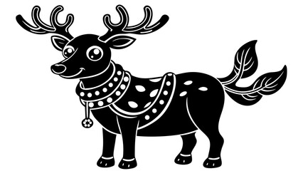 Cute cartoon reindeer with festive accessories and antlers on white background © Muhammad