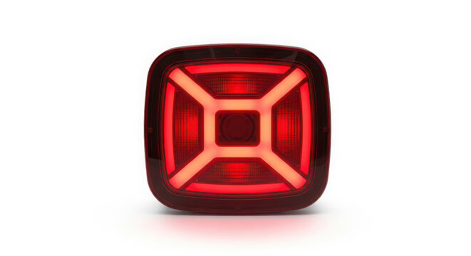 Contemporary automotive red LED taillight featuring a unique illuminated X-pattern design, ideal for modern vehicle lighting and safety on white background. on white background
