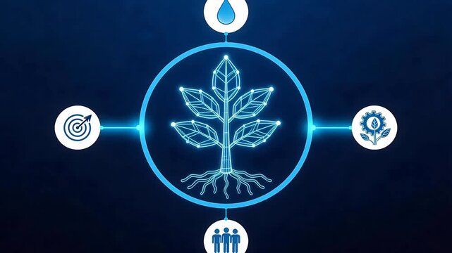 Digital illustration of a growing plant with icons
