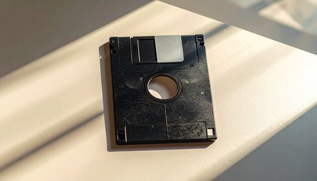 Old Floppy Disk on White Surface.