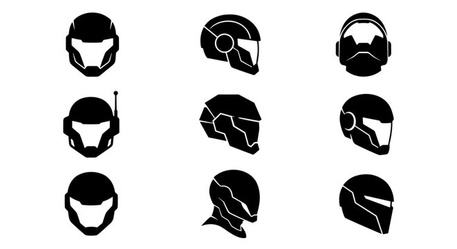 Knight helmet vector icons with futuristic sci-fi armor designs