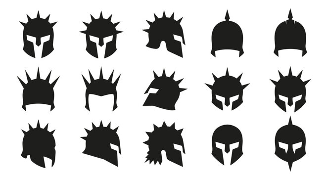 Knight helmet vector silhouettes set for warrior logo design
