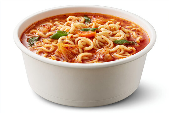 Spicy Instant Noodles Isolated on White Background