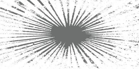 Naklejka premium Grunge radial burst background with black distressed lines spreading from center on white, rough texture, abstract explosion pattern, high contrast, edgy minimalist style vector illustration.
