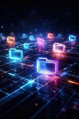 Fototapeta premium Neon digital folder network