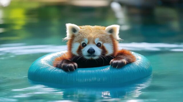 red panda in the pool