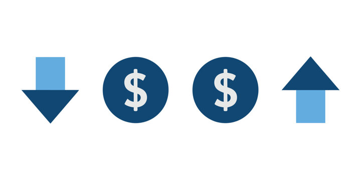 Price Up and Down Icon Set Featuring Cost Fluctuation, Pricing Strategy, Financial Trend Indicators, and Market Movement Symbols Vector Illustration