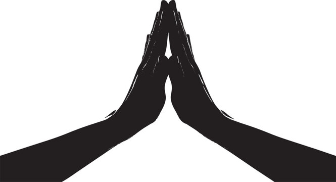 Two black hands making a five gesture against white background black silhouette celebration