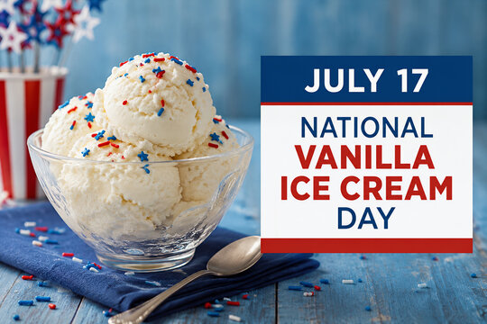 National Vanilla Ice Cream Day July 17 with Red White and Blue Sprinkles