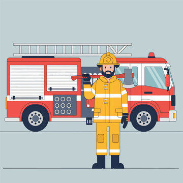 Firefighter and fire truck, vector illustration design