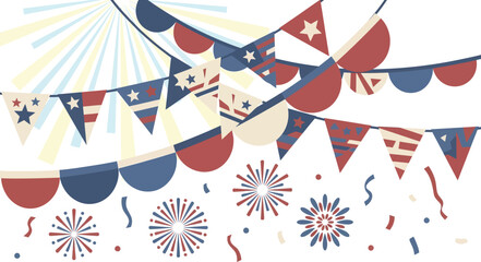 Obraz premium Bunting flags and fireworks create a vibrant display for a national holiday or public celebration.