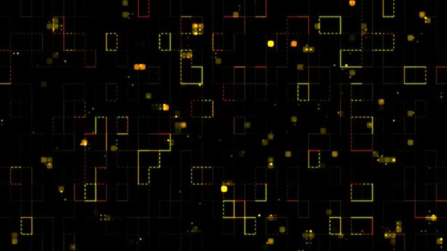Abstract digital background with glitch effect. Unique design moving glitch small triangle shape grid on black background, seamless grid lines loop video, retro Grid line alpha channel overlay. 4k