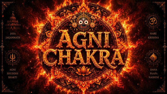 Agni chakra, powerful mystical fire wheel with lord jagannath, symbolic of purity and spiritual energy.