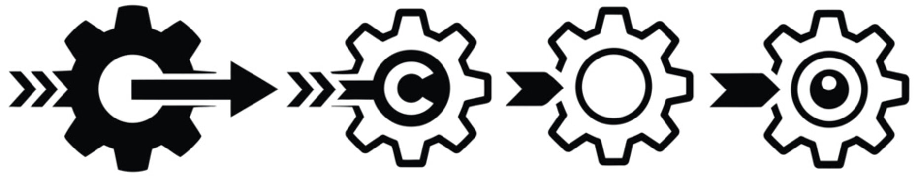 Dynamic Gear Icon Set Representing Workflow Automation Process Optimization and System Integration for Business Productivity and Industrial Technology Concepts Vector Designs
