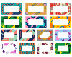 Obraz premium Geometric Frames Collection: A vibrant collage showcases a dozen unique, colorful, and abstract geometric frames, perfect for adding a modern and artistic touch to designs and presentations.