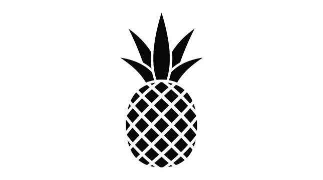 Minimalist black and white pineapple silhouette graphic design isolated on a clean white background featuring sharp geometric lines for modern artistic projects and creative digital media