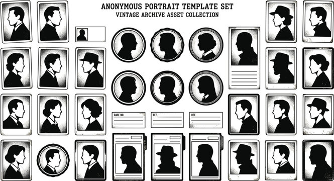 Anonymous vintage portrait silhouette template set for archive collection