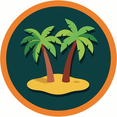 Obraz premium Two Palm Trees on Tropical Island with Orange Border
