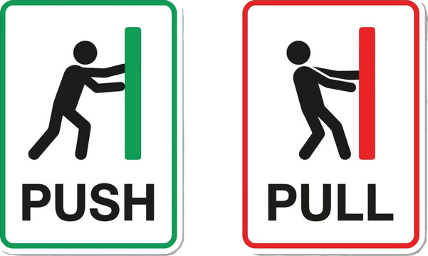 Push and pull door signs with stick figure icons