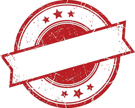 Red grunge rubber stamp with blank banner and stars