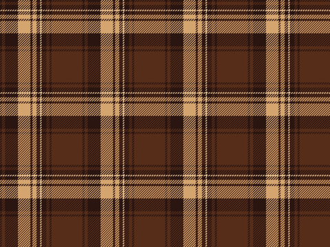 Bold plaid seamless pattern, dark brown and tan check background