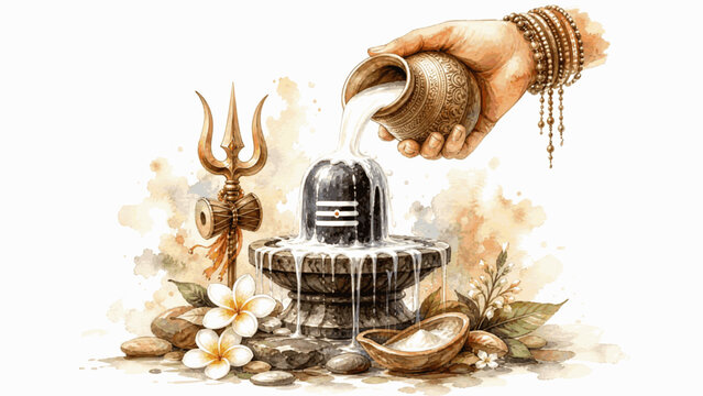 Divine Gift Sacred Offering: Shiva Lingam Yoni isolated watercolor vector illustration svg