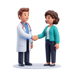 Fototapeta premium 3D Male Doctor Shaking Hands with Female Patient Consulting Agreement Concept