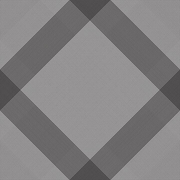 Classic gray tartan seamless pattern, diagonal plaid fabric texture vector, monochrome checkered textile background for fashion and apparel