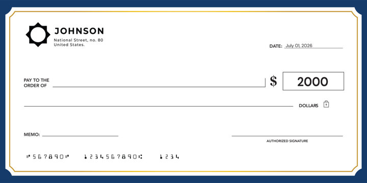 Large Blank cheque for managing finances, Blank Personal Cheque, Payment by cheque concept.