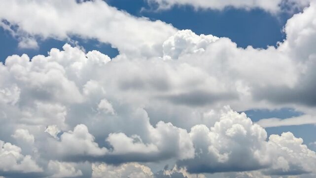Beautiful blue sky filled with fluffy white clouds from above.