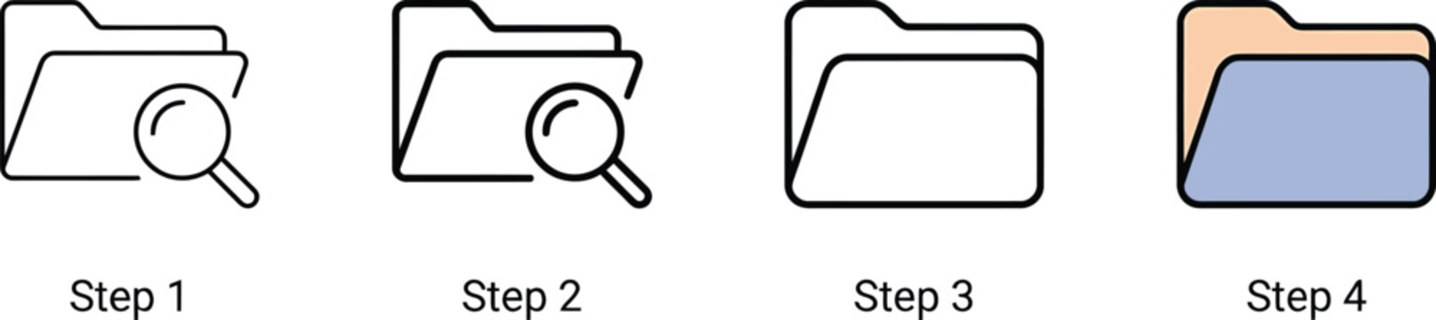 Four Step Process Illustrated With Folder Icons And Magnifying Glasses