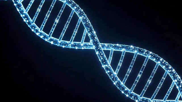 Blue glowing DNA double helix