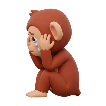 Cartoon monkey crying with hands over ears