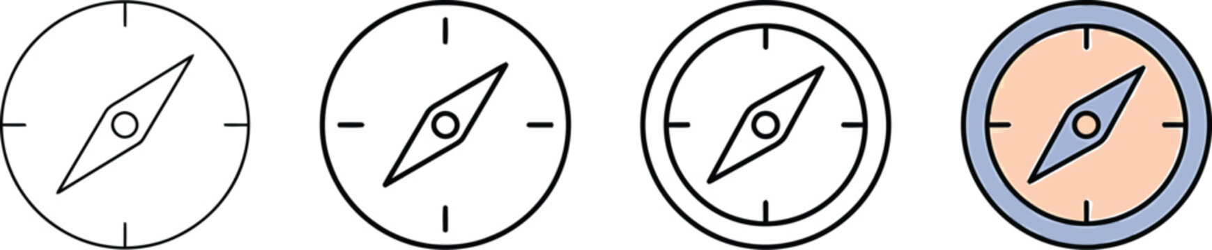Four Different Compass Designs Isolated on Transparent Background for Navigation Graphics