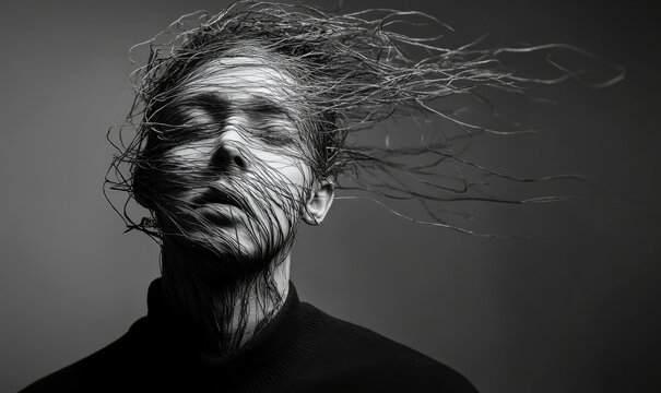 Man with head full of messy lines, Generative AI