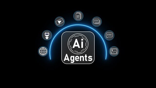 Man holding digital AI agent object performing artificial intelligence automation action for smart content generation and data processing using advanced technology.4k animation.