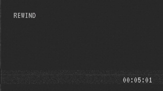 Vhs retro rewind screen with vintage glitch and timecode counter