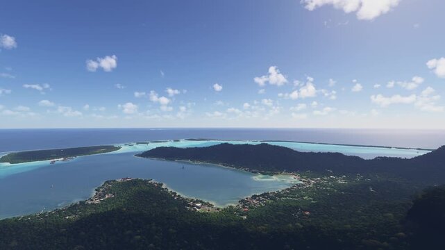Aerial drone shot of Mont Pahia in Bora Bora. French Polynesia