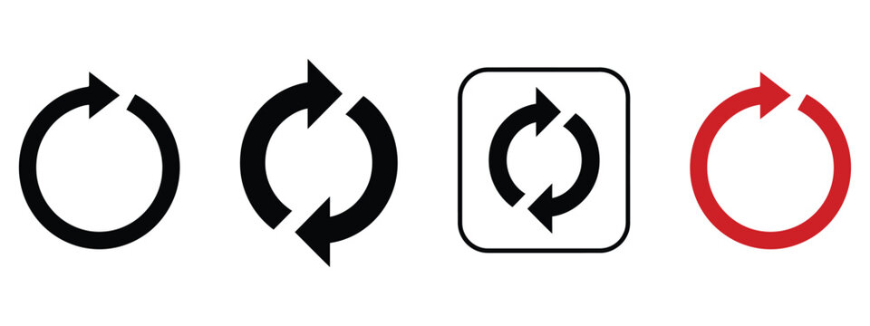 Arrow Refresh Icons Featuring Reload, Rotation and Loop Symbols for User Interface, Mobile Application and Web Design Projects
