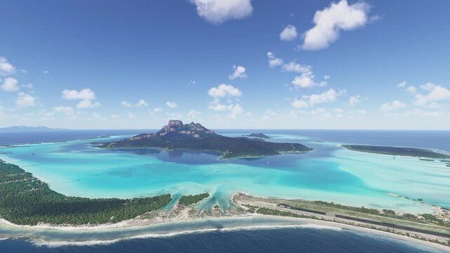 Aerial drone view of Point Tama in Bora Bora. French Polynesia