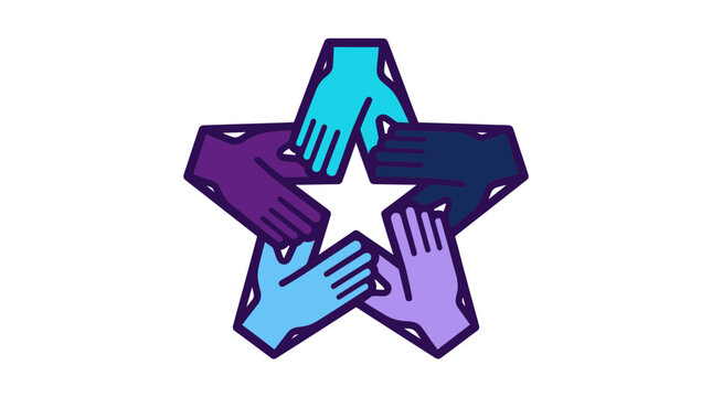 Diverse Hands Form Star Shape Symbolizing Unity, Teamwork, and Community