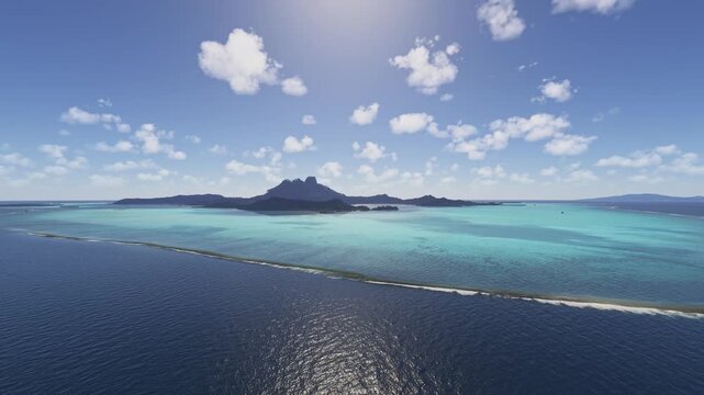Drone aerial shot of Te Turi Ro&rsquo;a Point in Bora Bora. French Polynesia